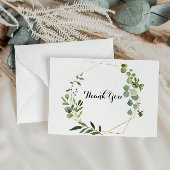 Geometrische gouden tropische groene bladeren met bedankkaart