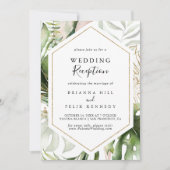 Geometrische gouden tropische groene huwelijksrece kaart (Voorkant)