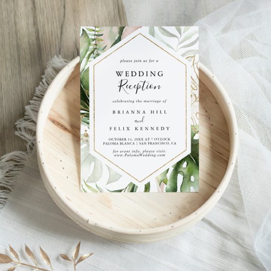 Geometrische gouden tropische groene huwelijksrece kaart