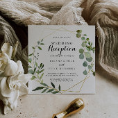 Geometrische gouden tropische groene trouwreceptie kaart