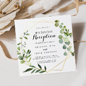 Geometrische gouden tropische groene trouwreceptie kaart