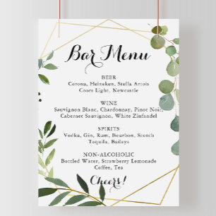 Geometrische Gouden Tropische Trouw Bar Menu Bord Poster