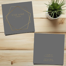 Geometrische gouden vijfhoek grijze oorbel houder vierkante visitekaartjes