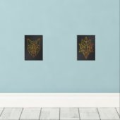 Geometrische gouden vos en wolf dieren wildlife ku muurkunst sets (Houten vloer)