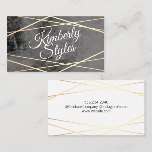 Geometrische Gouden Witte Folie Glans met Zwart Ma Visitekaartje (Voorkant / Achterkant)