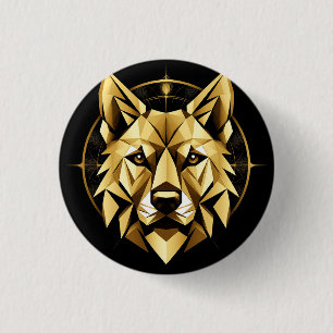 Geometrische Gouden Wolf Illustratie Ronde Button 3,2 Cm