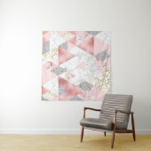 Geometrische gouden zilveren driehoeken, marmeren  wandkleed (In Situ (horizontaal))