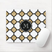 Geometrische Gouden Zwarte Witte Quatrefoil Monogr Muismat (Met muis)