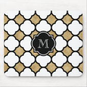 Geometrische Gouden Zwarte Witte Quatrefoil Monogr Muismat (Voorkant)