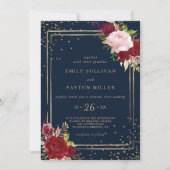 Geometrische goudglitter en Rode Tropische bruilof Kaart (Voorkant)