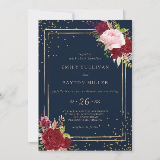 Geometrische goudglitter en Rode Tropische bruilof Kaart (Voorkant)