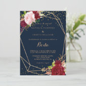 Geometrische goudglitter en Rode Tropische bruilof Kaart (Staand voorkant)