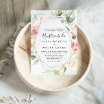 Geometrische goudgroene olievloeistof Nuestra Boda Kaart<br><div class="desc">Deze geometrische goudgroene blaadbodbruideuitnodiging is perfect voor een rustige bruiloft. Het ontwerp is voorzien van met de hand verfde botanische groen- en goudbladerbladeren met roze,  blozen,  witte bloemen,  die een elegant geometrisch lijst aanhangen.</div>