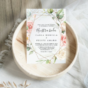 Geometrische goudgroene olievloeistof Nuestra Boda Kaart