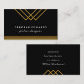 Geometrische goudlijnen met zwarte en goudrand visitekaartje (Voorkant / Achterkant)