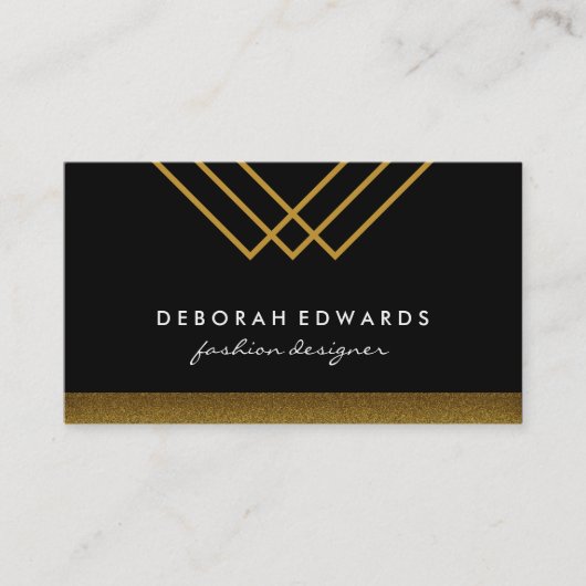 Geometrische goudlijnen met zwarte en goudrand visitekaartje (Voorkant)