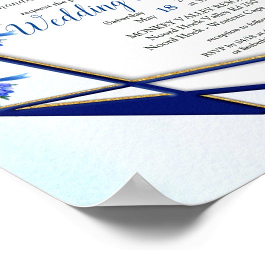Geometrische goudmarine en blauwe bloem bruiloft poster (Hoek)