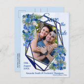 Geometrische goudmarineschepen en blauwe lijsten aankondigingskaart (Voorkant / Achterkant)