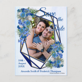 Geometrische goudmarineschepen en blauwe lijsten aankondigingskaart