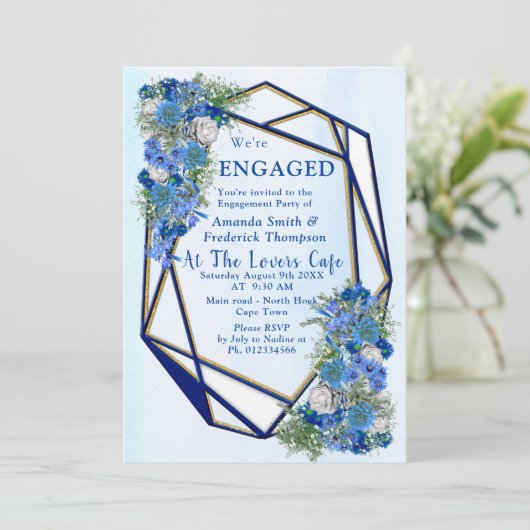 Geometrische goudmarineschepen en blauwe lijsten kaart (Staand voorkant)