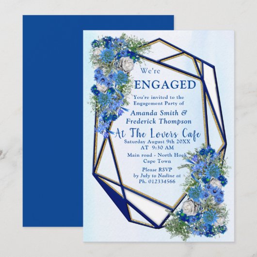 Geometrische goudmarineschepen en blauwe lijsten kaart (Voorkant / Achterkant)