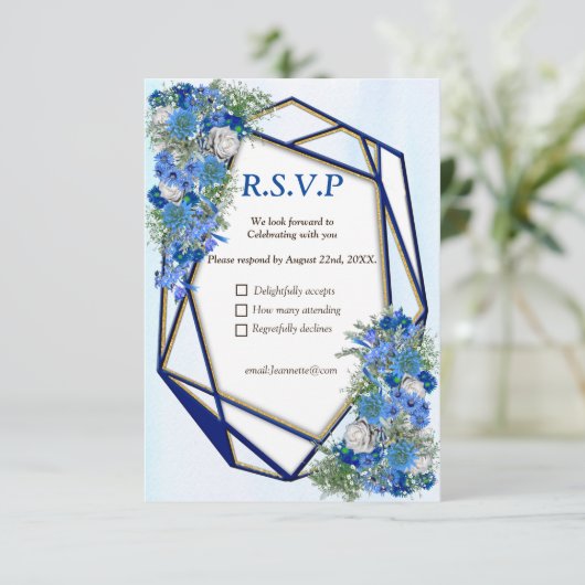 Geometrische goudmarineschepen en lijsten van Corn RSVP Kaartje (Staand voorkant)