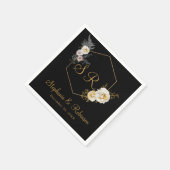 Geometrische goudmonogram op zwartwitpapier servet (Hoek)