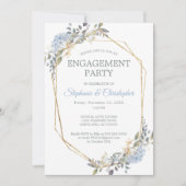 Geometrische goudmosterd Blue Florals Engagement P Kaart (Voorkant)