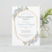 Geometrische goudmosterd Blue Florals Engagement P Kaart (Staand voorkant)