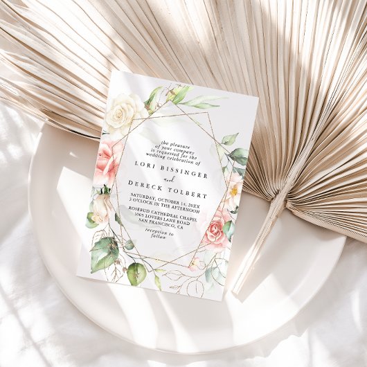 Geometrische goudolievloeistof (Floral Diamond Wed Kaart