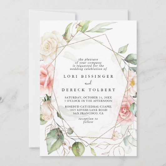 Geometrische goudolievloeistof (Floral Diamond Wed Kaart (Voorkant)