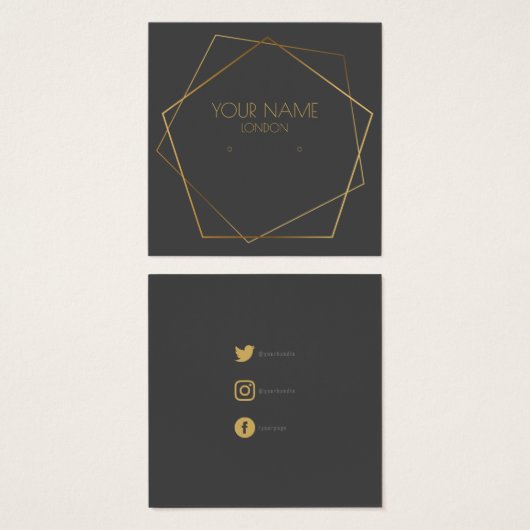 Geometrische goudoorhouder en sociale pictogrammen vierkante visitekaartjes (Voorkant /achterkant)