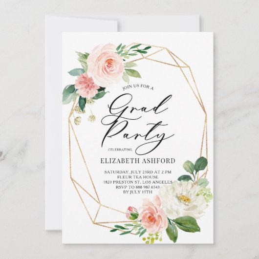 Geometrische goudroze Lijst Pink Floral Gradual Pa Kaart (Voorkant)