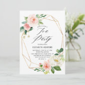 Geometrische goudroze Lijst Pink Florals Tea Kaart (Staand voorkant)