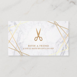 Geometrische goudschaar Marble Hair Stylist Refer Visitekaartje