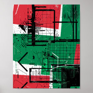 Geometrische graffiti in rood, groen en wit poster