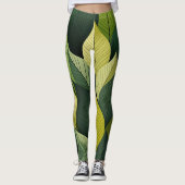 Geometrische Green Leaf All-Over-Print Leggings (Voorkant)