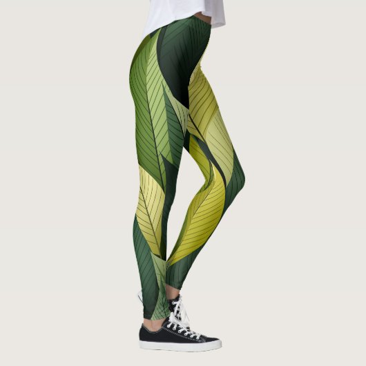 Geometrische Green Leaf All-Over-Print Leggings (Rechts)