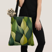 Geometrische Green Leaf All-Over-Print Tote Bag (Dichtbij)