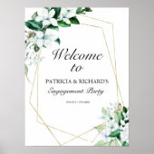 Geometrische Greenery Engagement Party Welkomstbor Poster (Voorkant)