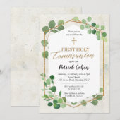 Geometrische Greenery Eucalyptus First Heilige Com Kaart (Voorkant / Achterkant)