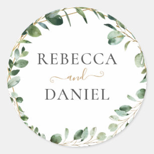 Geometrische Greenery Eucalyptus Personalized Wedd Ronde Sticker