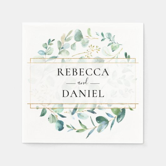 Geometrische Greenery Eucalyptus Personalized Wedd Servet (Voorkant)