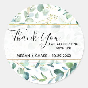 Geometrische Greenery Gepersonaliseerd Dank u Wedd Ronde Sticker