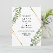 Geometrische Greenery Gold Lijst Eucalyptus Weddin Kaart (Staand voorkant)