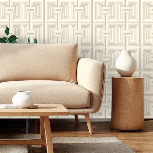 Geometrische Griekse Sleutel van Wit Beige Behang (Creator heeft geüpload)