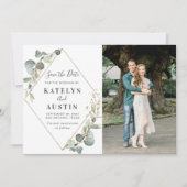 geometrische grienery trouwfoto save the date (Voorkant)