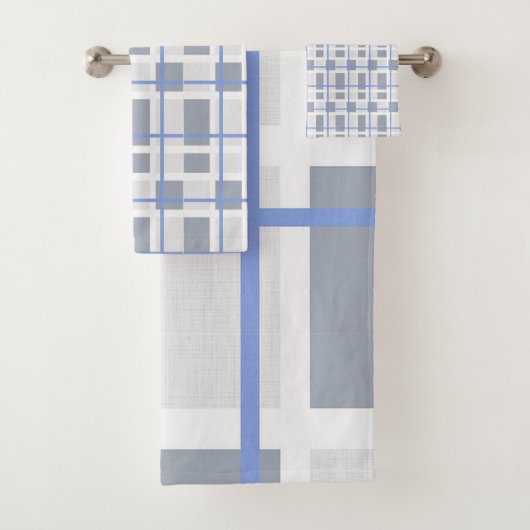 Geometrische grijs- en blauw-handdoekset bad handdoek (Insitu)