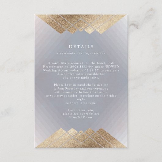 Geometrische  Grijs Goudfolie Bruiloft Details Informatiekaartje (Voorkant)