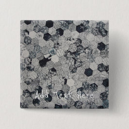 Geometrische grijs, wit en zwart hexagon patroon vierkante button 5,1 cm